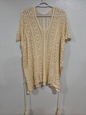 Cream Crochet Openwork Tunic Cover-Up